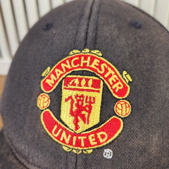 VTG Manchester United FC Distressed Strapback Hat Cap Black Red Dad Soccer Sport - Picture 3 of 11